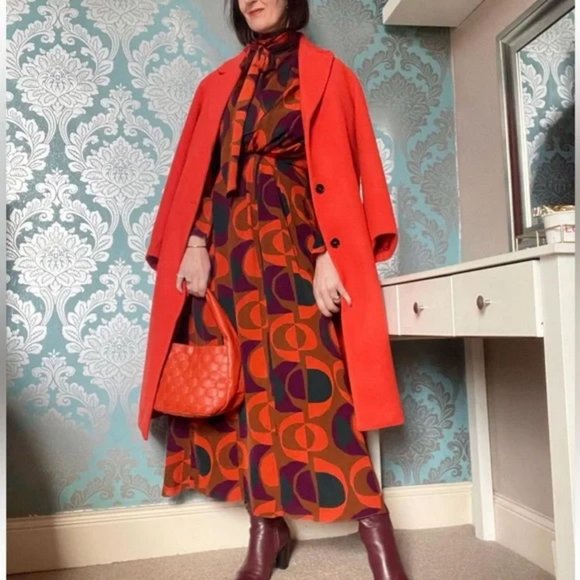 ZARA PRINT MIDI DRESS HIGH COLLAR SELF TIE - Picture 7 of 7